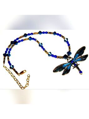 Art Glass Beaded Dragonfly pendant Necklace 17" + 4" Extender